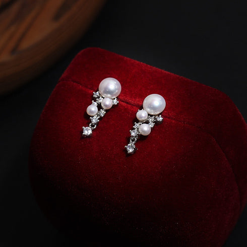 Bling Starry Sky Freshwater Pearl Drop Earrings - May-Lynn Jewelry